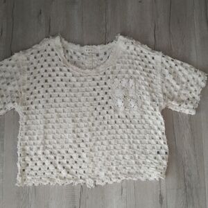 POL Cream Crochet Knit Tee